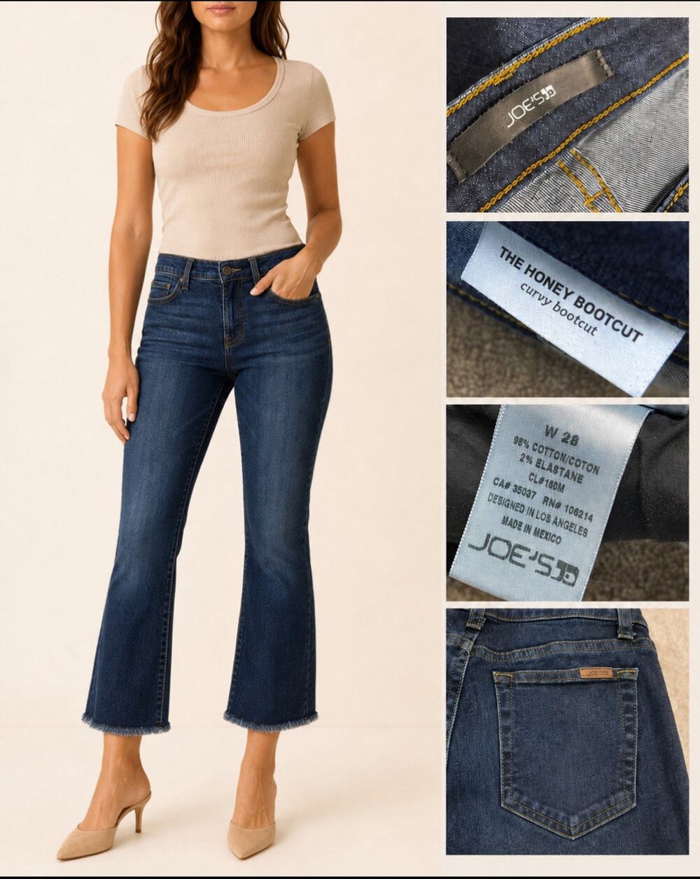 Joe's Jeans Honey Curvy Bootcut Women's Jeans Size 28 Dark Wash Raw Hem